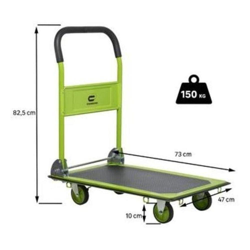 Carrinho De Carga Plataforma Dobravel 150Kg Aço Roda Maciça