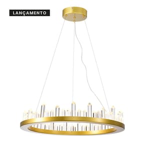 Pendente Cave- Cristal E Led- Dourado Ø60x11cm