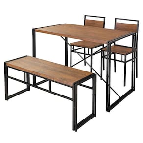 conjunto de mesa wooden com 1 banco e 2 cadeiras preto e amêndoa