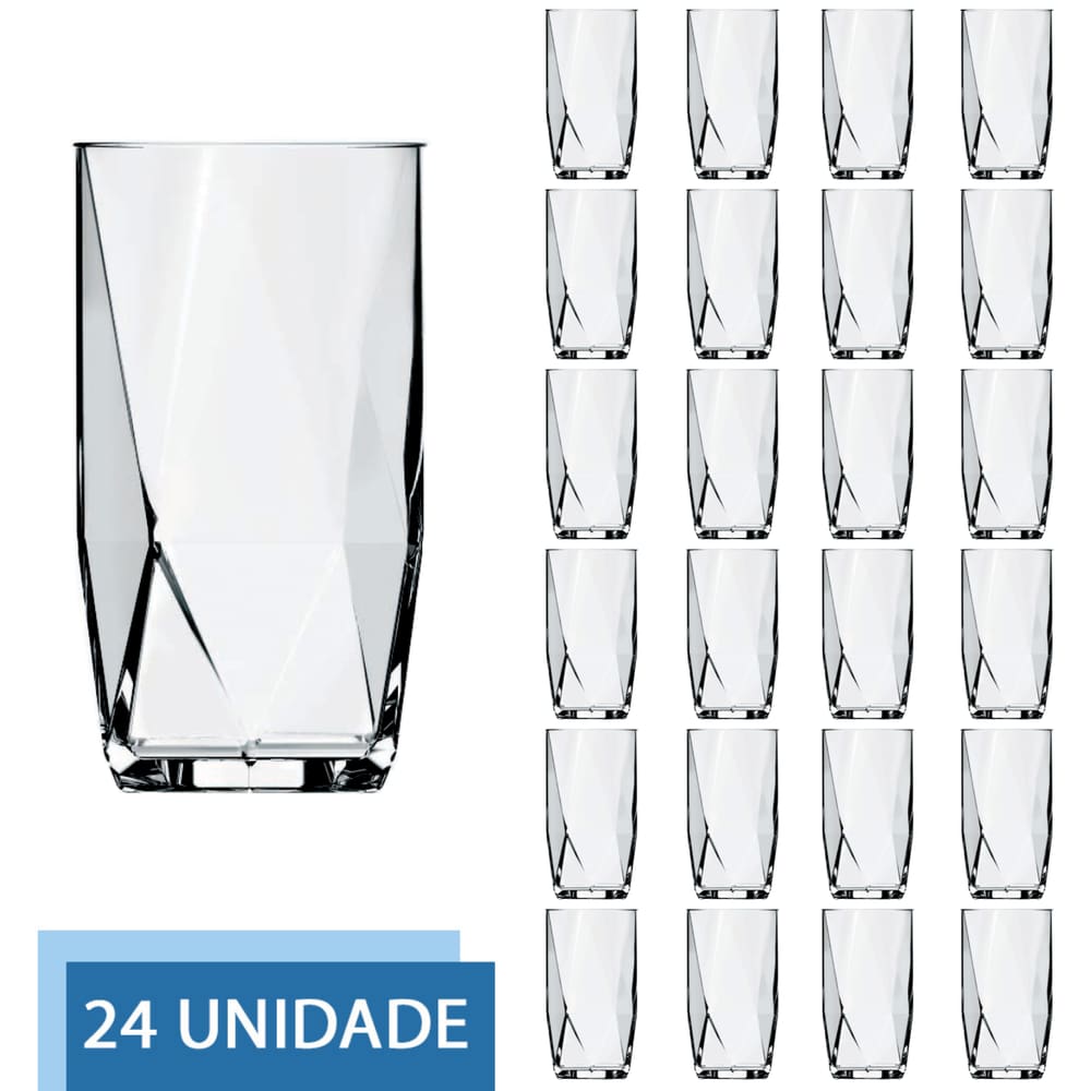 Jogo 24 Copos De Vidro Transparente 360ML Topazio Long Drink