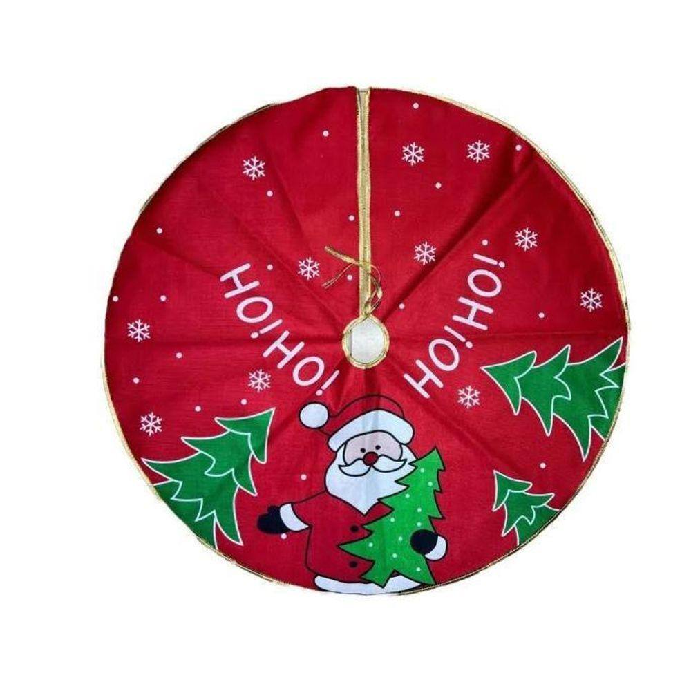 Saia Tapete Poliéster Árvore Natal Papai Noel Vermelha 80 Cm