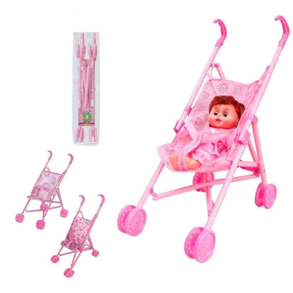 Carrinho De Boneca Infantil Dobrável Rosa Menina Bebê Barato