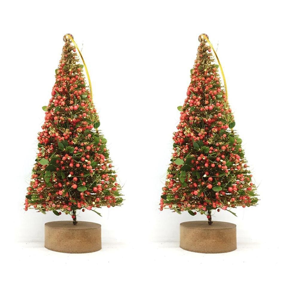 Jogo Mini Pinheiro Rústico Decorado Natal Luxo Enfeite de Mesa 20cm Base Madeira 2 Unidades - Yangzi