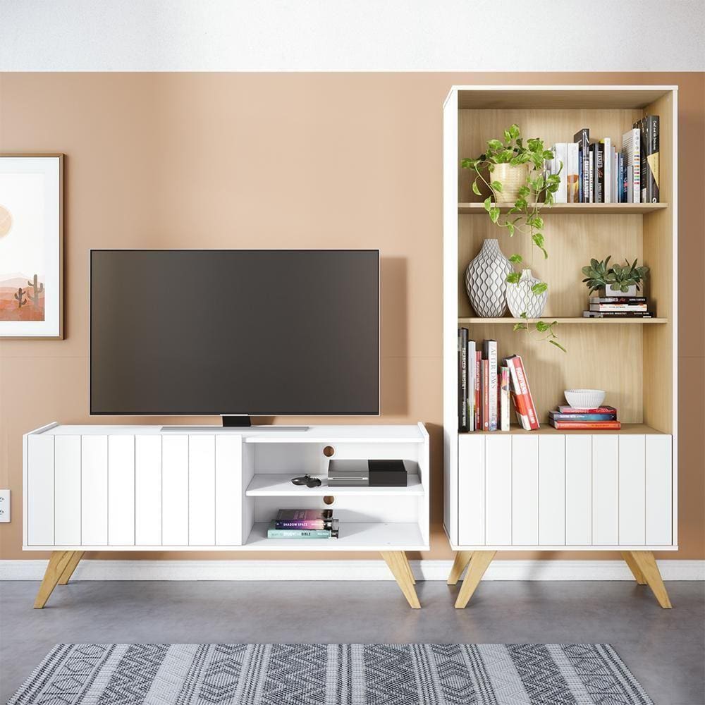 Rack Para Tv Até 50" Com Estante Moov Branco Fosco