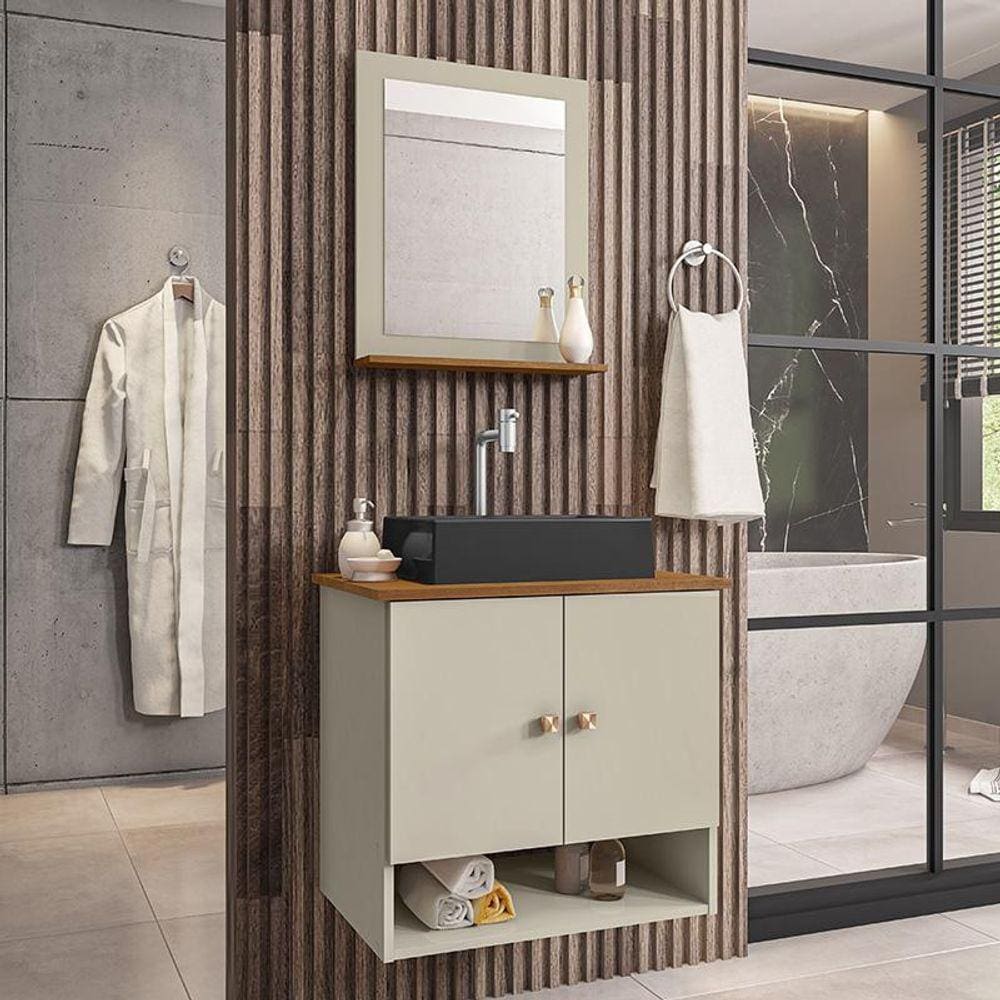 Gabinete Armário Banheiro Deli 2 Portas c/ Cuba Torino Preta