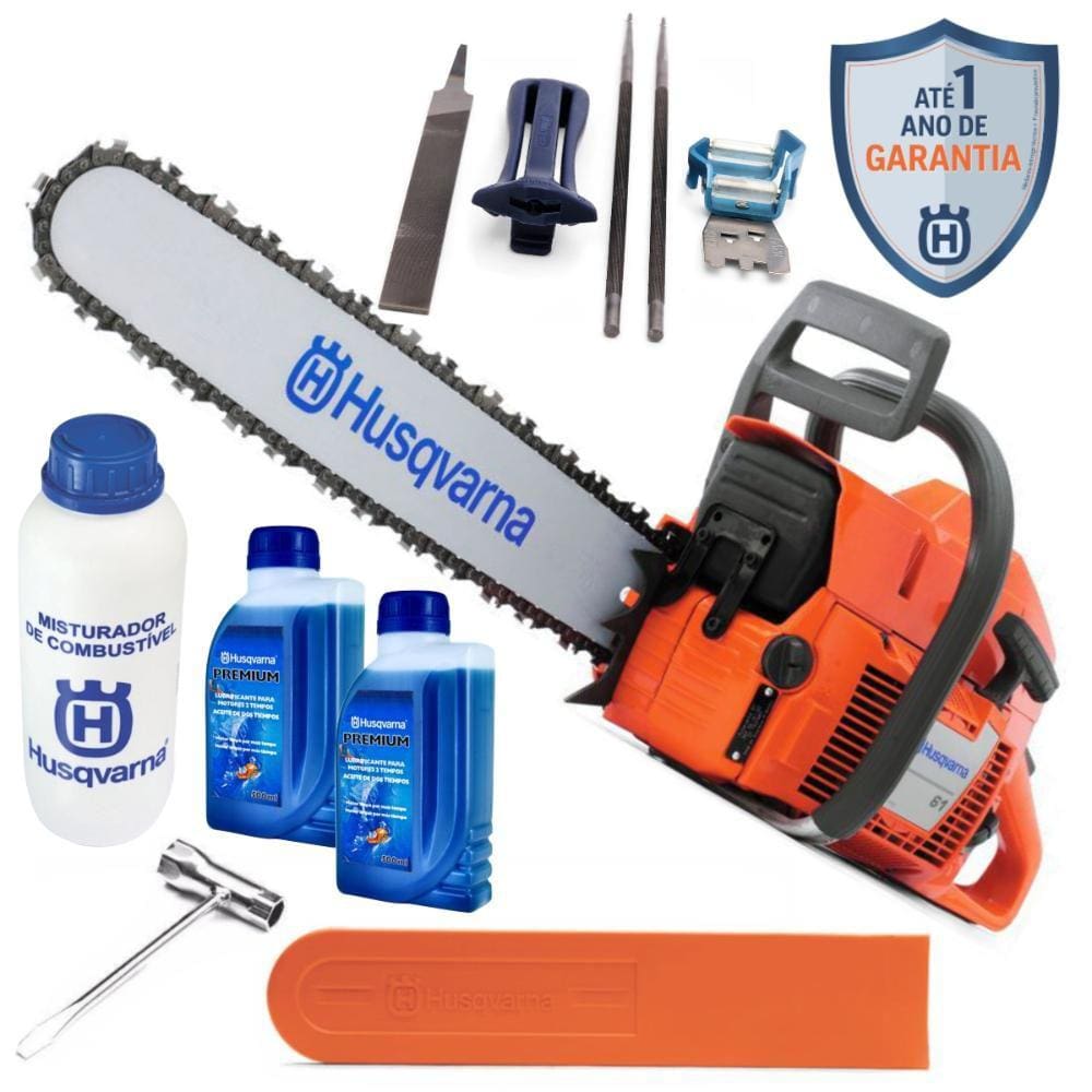 Motosserra Husqvarna 61 61,5cc Sabre 18 Polegadas Kit Afiação e Óleo 2 Tempos
