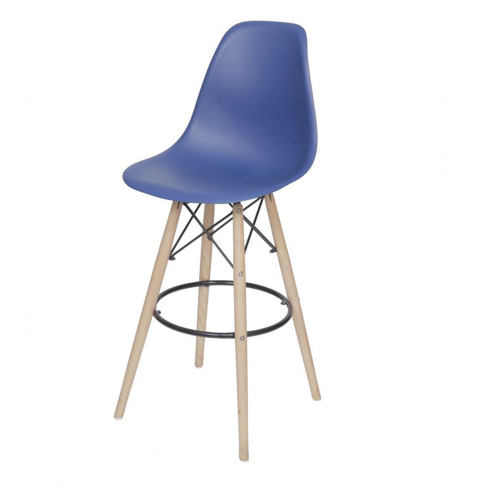 Banqueta Policarbonato Base em Madeira DKR PP OR Design Azul Marinho