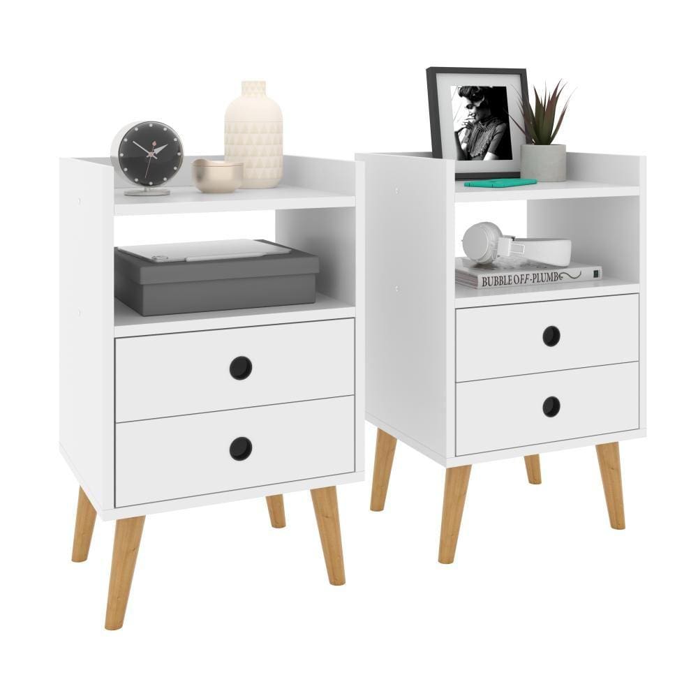 Kit com 2 Mesa de cabeceira Retrô Dream Plus - Branco - Mania