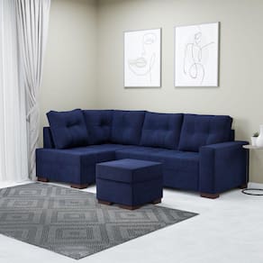 Sofá de Canto com Puff 6 Lugares 238cm Gávea Montreal Azul