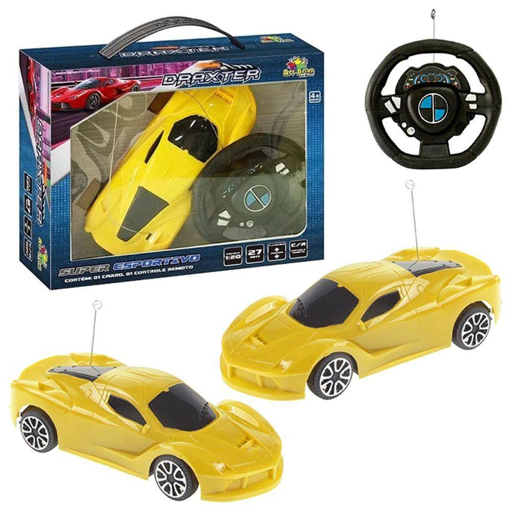 Carro Carrinho Controle Remoto Grande Amarelo Volante Pedal Luz