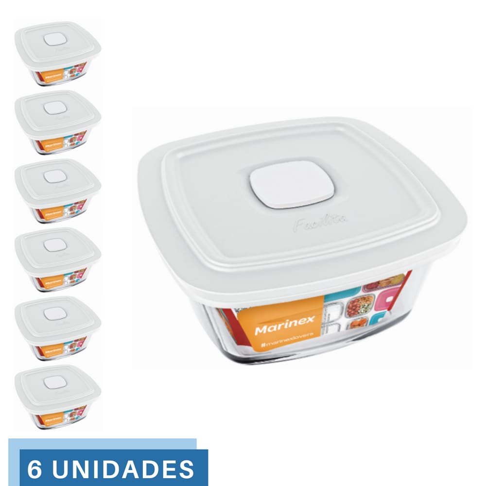 6 Potes Vidro Facilita Vap Quadrado Com Tampa 2L Marinex