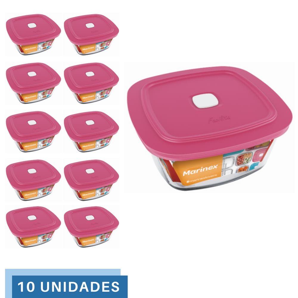 10 Potes Vidro Facilita Vap Quadrado Com Tampa 1L Marinex