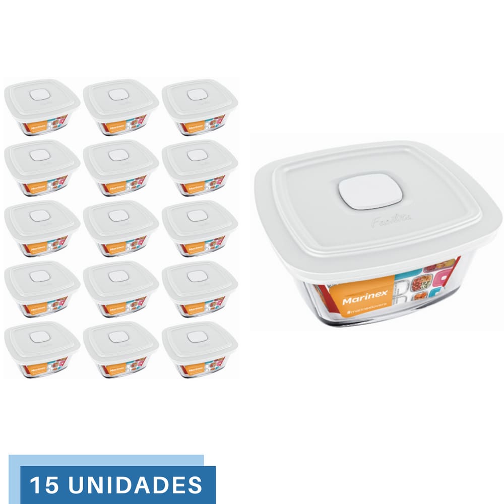 15 Potes Vidro Facilita Vap Quadrado Com Tampa 2L Marinex