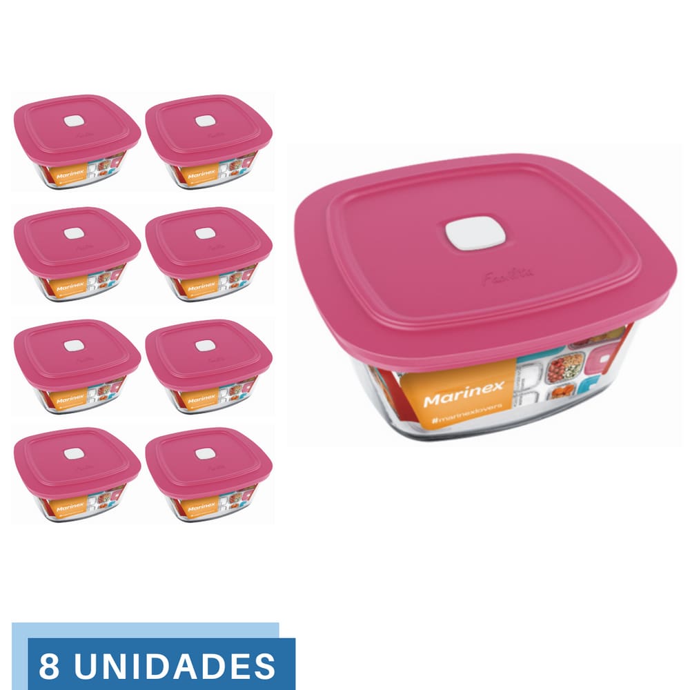 8 Potes Vidro Facilita Vap Quadrado Com Tampa 1L Marinex