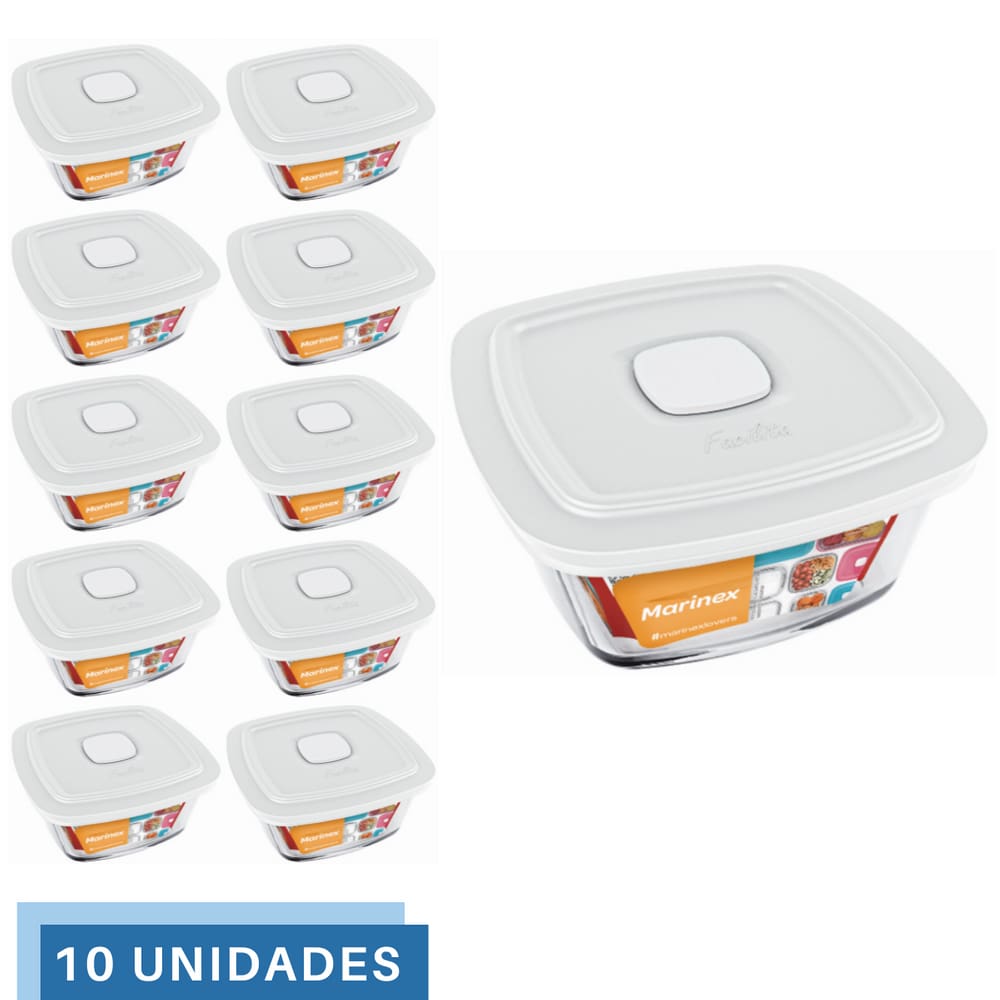10 Potes Vidro Facilita Vap Quadrado Com Tampa 2L Marinex
