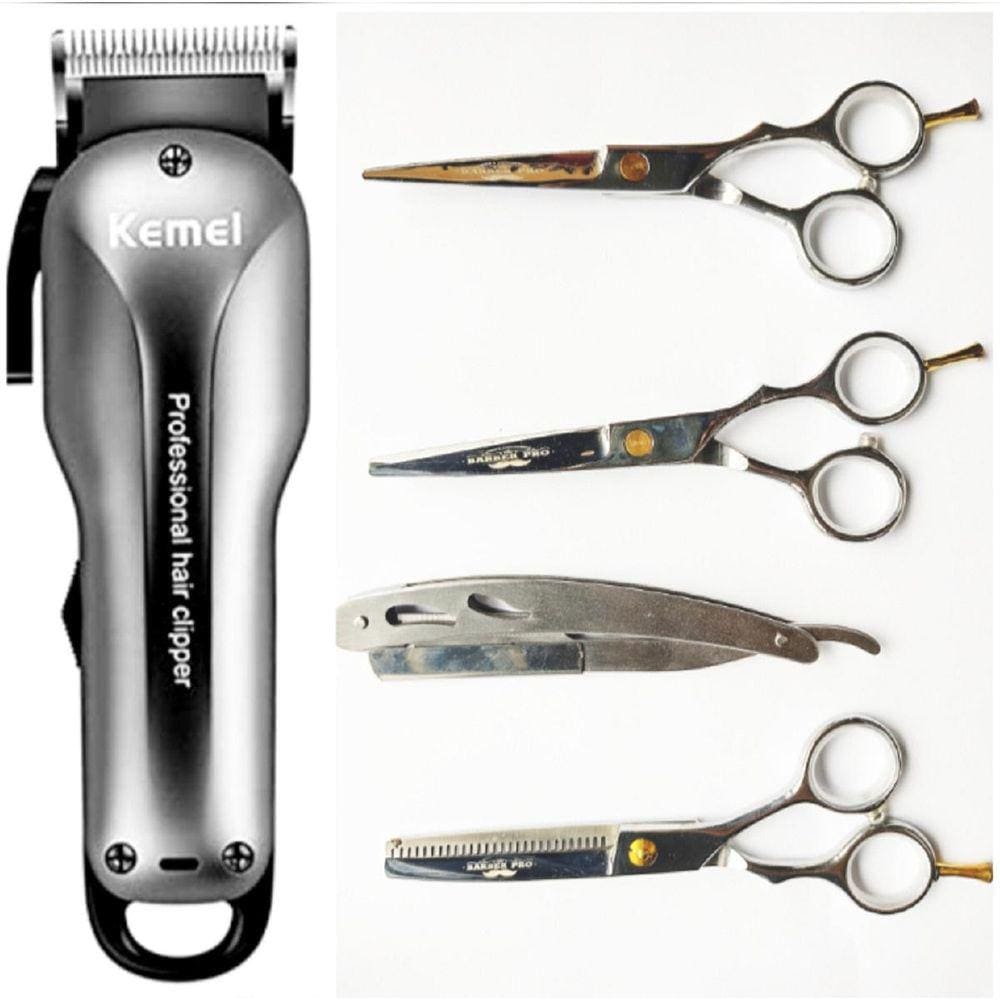 Maquina De Cortar Cabelo Kemei 2603 + Kit Tesouras