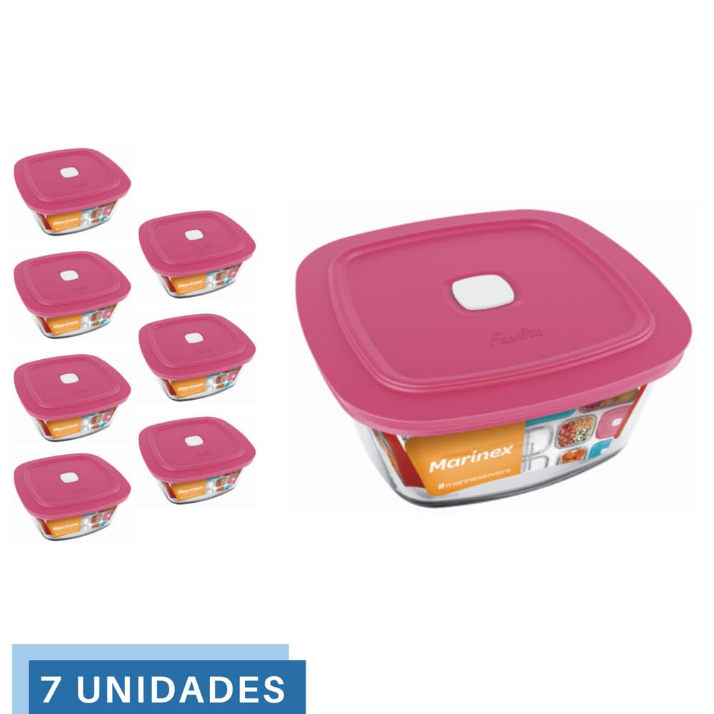 7 Potes Vidro Facilita Vap Quadrado Com Tampa 1L Marinex