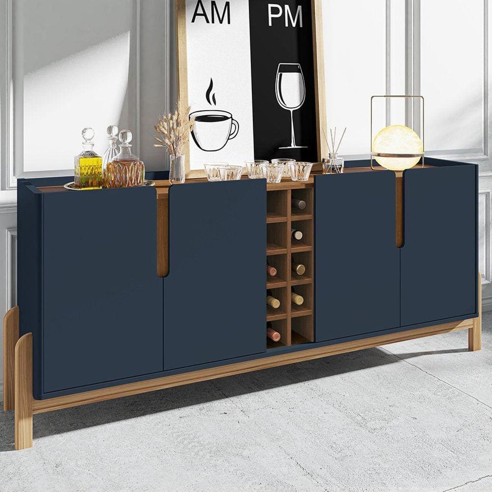 Buffet Aparador 190cm 4 Portas com Adega Lizz Casa D Azul Cobalto/Cedro