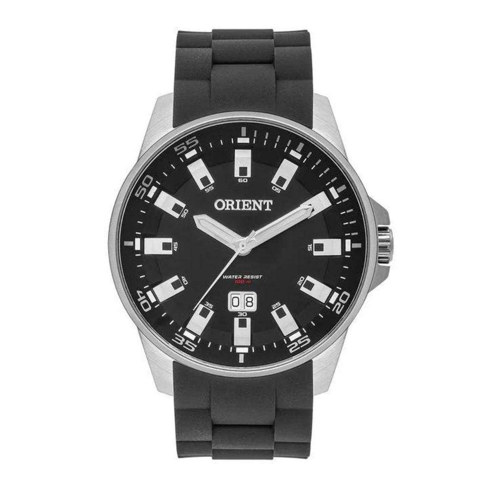 Relógio Orient Pulseira Em Silicone Preto E Caixa Em Aço