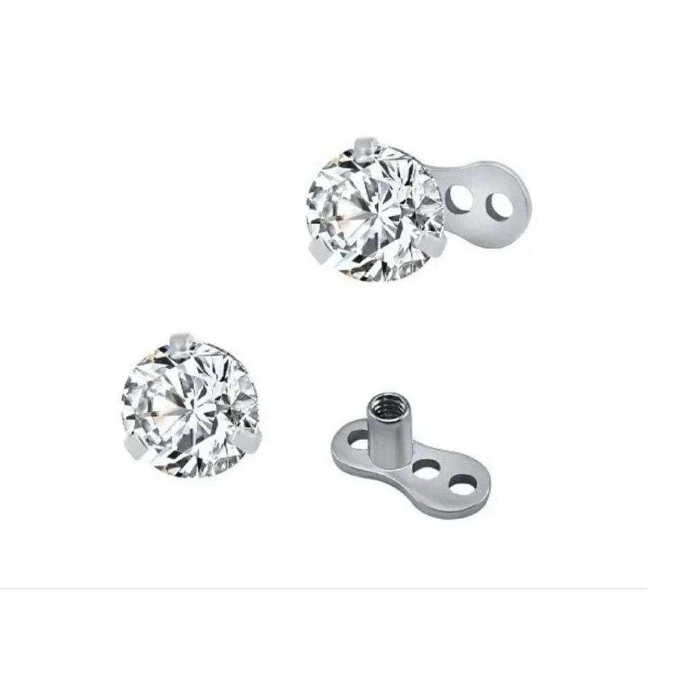 Piercing Microdermal Zirconia Pedra Cristal 3Mm Prateado