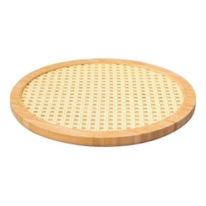 Bandeja Decorativa Redonda De Bambu E Palha Base Giratória