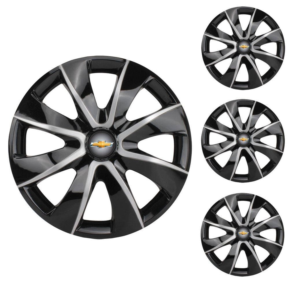 Jogo Calota Aro 14 Prime Black Silver Elitte Preto Prata + Emblema Resinado Chevrolet GM (Corsa Meriva Agile Celta Montana Prisma Onix Astra Cobalt)