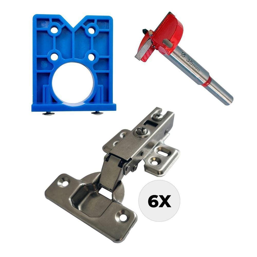 Kit Gabarito Guia Caneco Com 6 Dobradiças Amort. Fresa 35Mm
