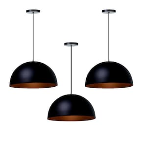 Kit 3 Lustres Pendentes Meia Lua Preto 40 Cm
