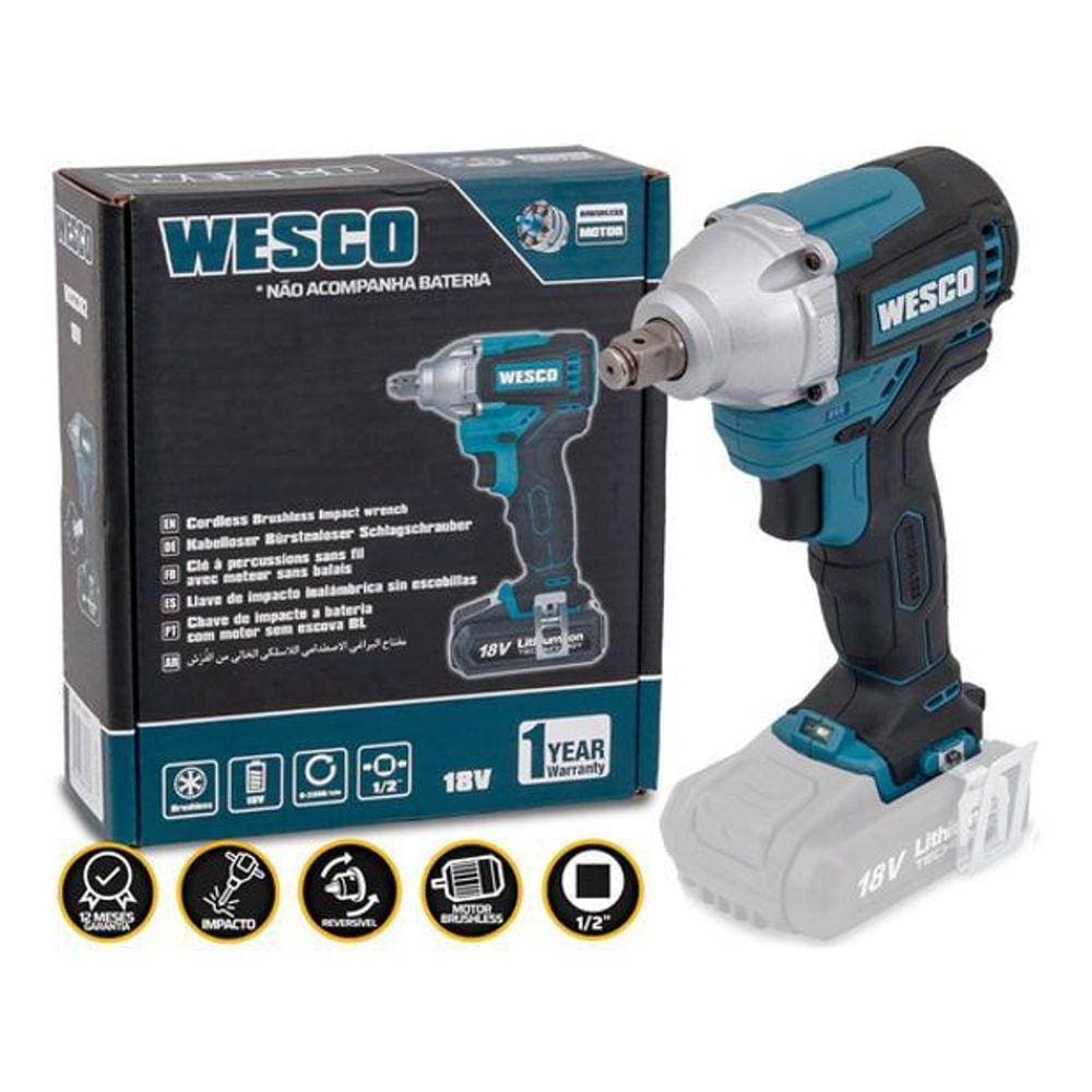 Chave De Impacto Wesco 1/2Pol Brushless Solo S/Bateria
