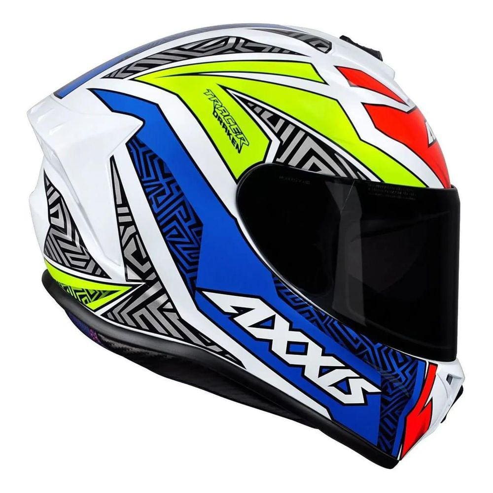 Capacete Axxis Draken Tracer Gloss - Branco/Azul - 60 G