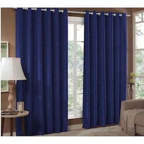 Cortina Jacquard 4,00X2,80 Azul Ilhós Quadrado Cromado