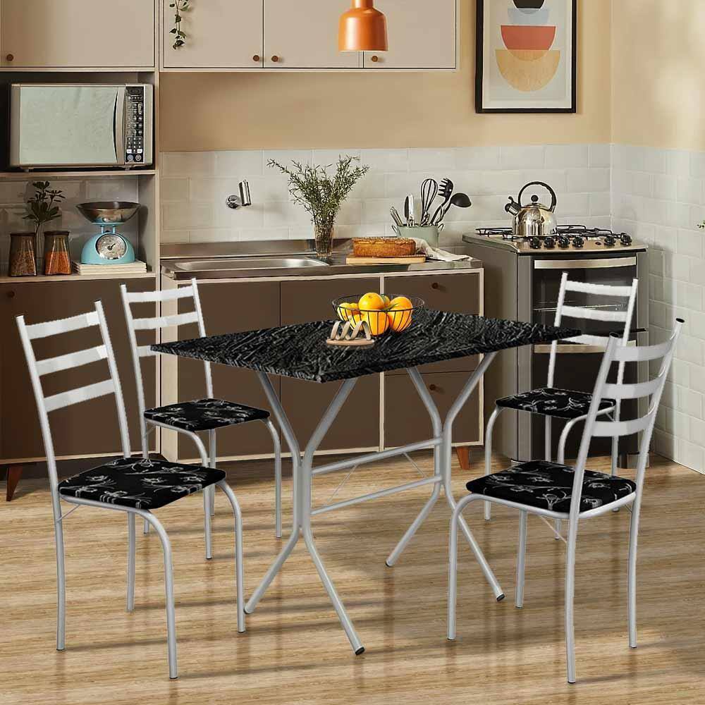 Conjunto 4 cadeiras cromadas para cozinha com reforço + mesa com