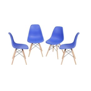 Conjunto 4 Cadeiras Eames DKR Base Madeira OR Design Azul Escuro
