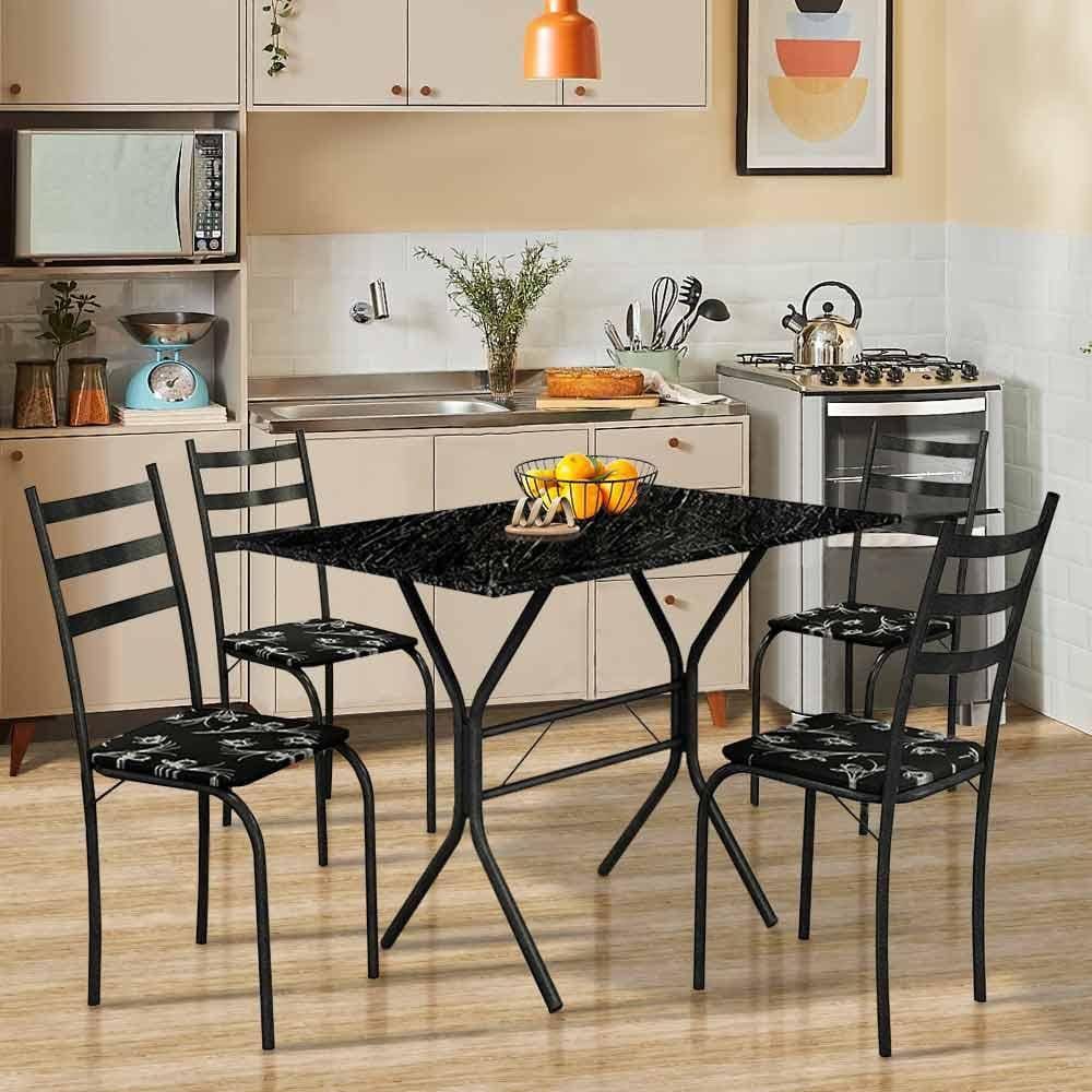 Conjunto 4 cadeiras cromadas para cozinha com reforço + mesa com