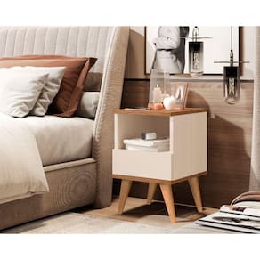 Mesa de Cabeceira 1 gaveta Pés Palito Pix Off white / Nature - Comprar Moveis em Casa