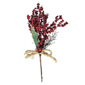 Folhagem Azevinho Com Sisal De Natal 35X22X7Cm Cereja