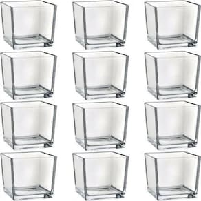 Kit 12 Porta Vela De Vidro Quadrado Castiçal 100 Ml