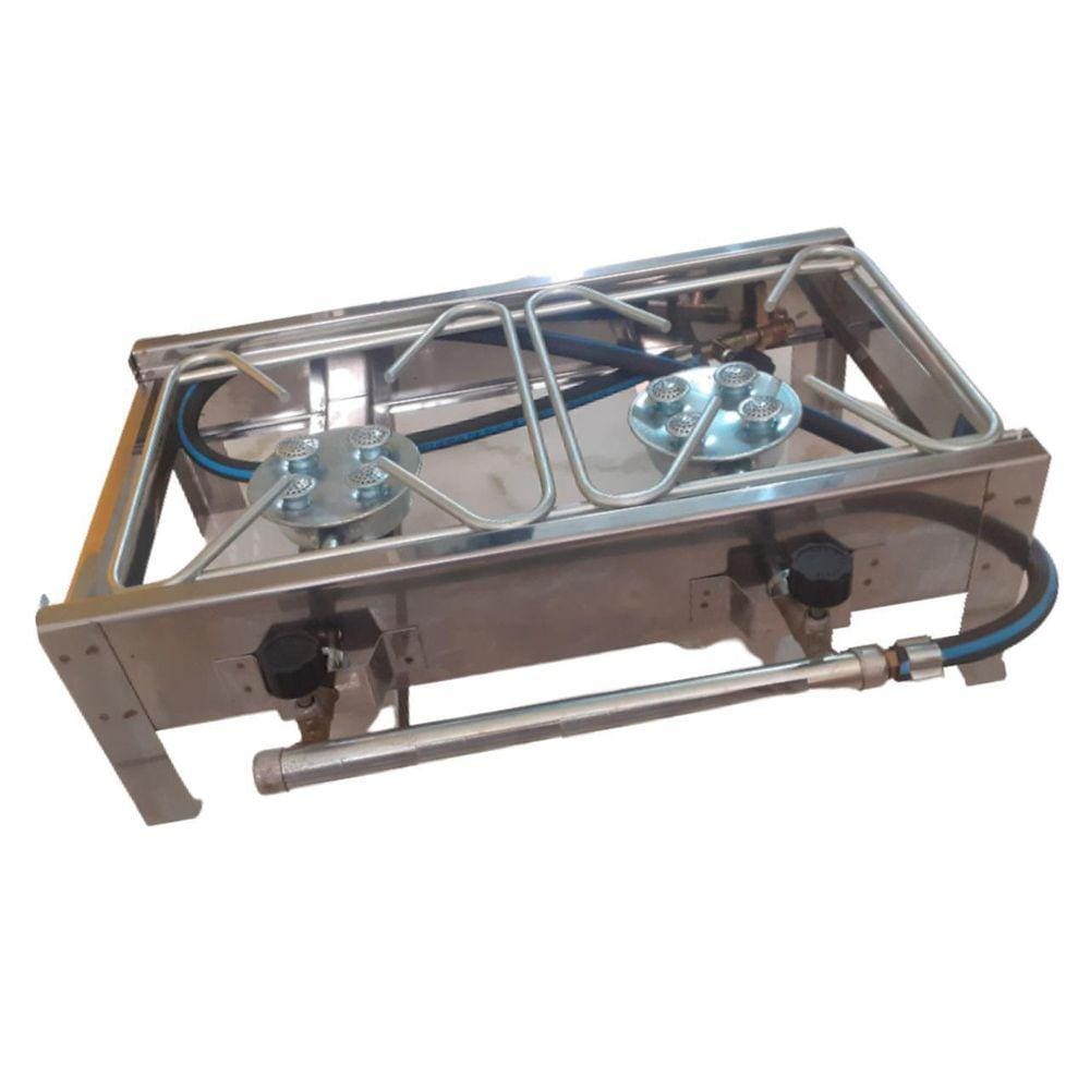 Fogão Em Aço Inox 2 Bocas Alta Pressão + Kit Gás