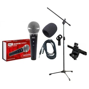 Microfone Com Fio Mxt M58 Dinamico + Espuma E Pedestal