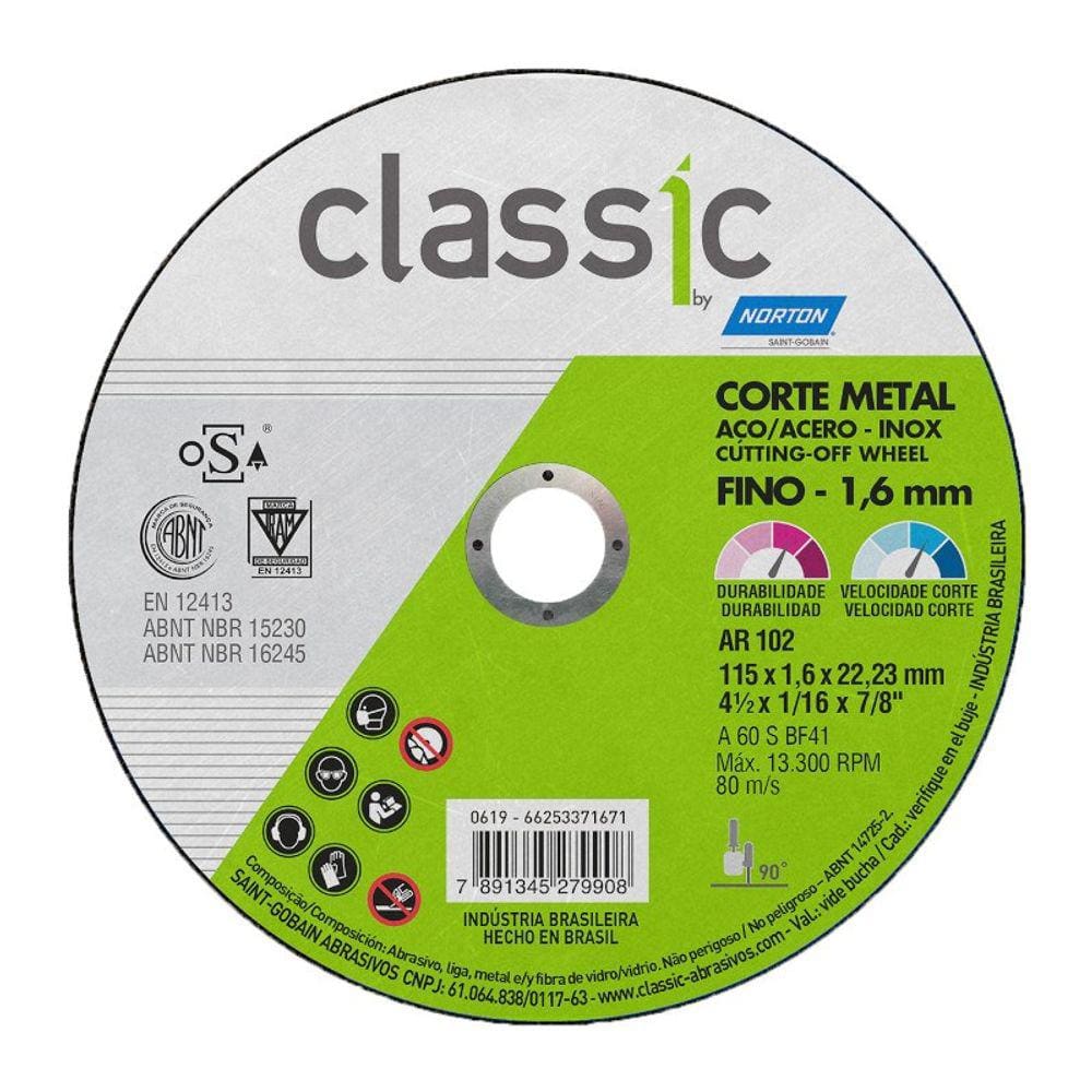 Disco Corte Classic 115X1.6X22.23 Ar102 Norton 66253371671