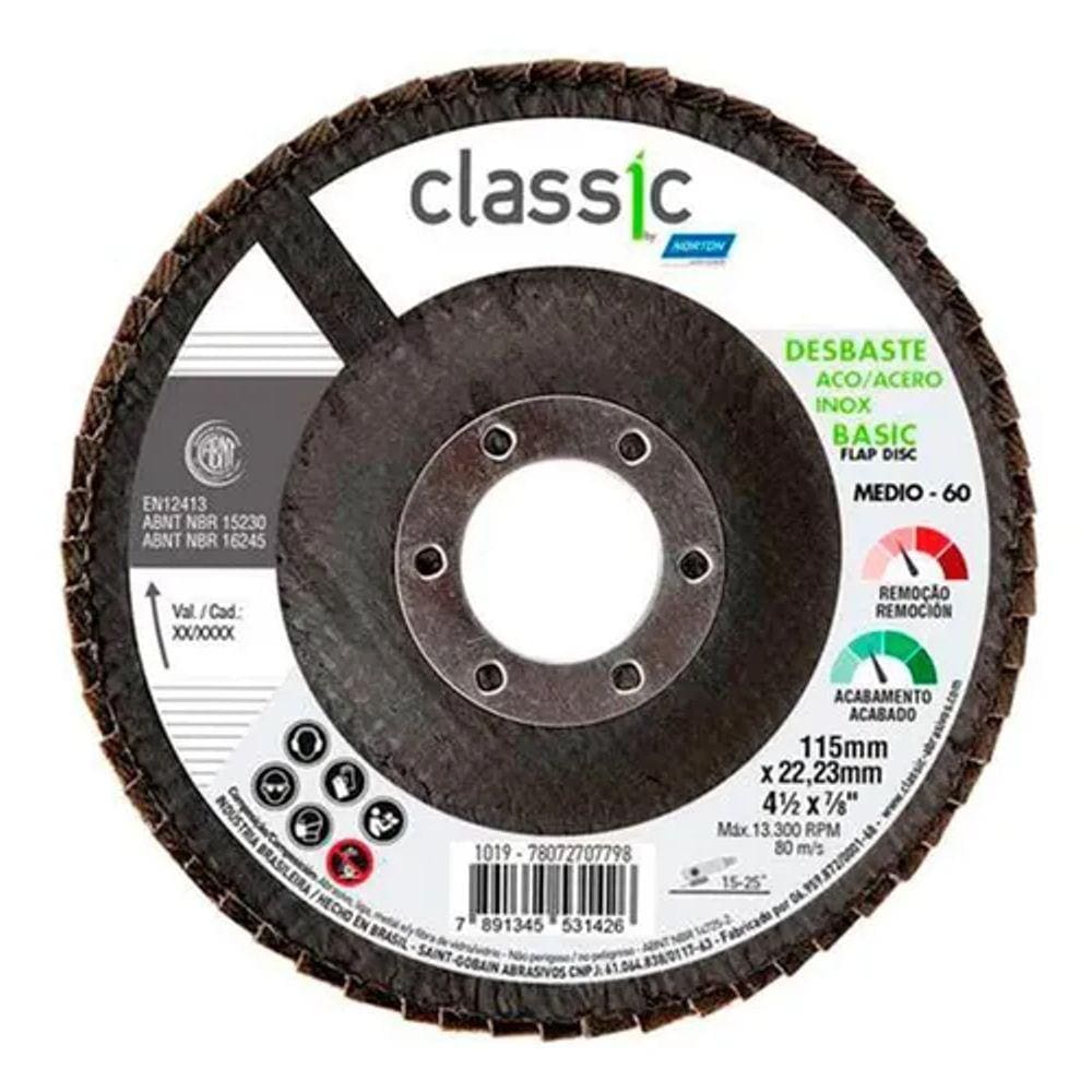 Disco Flap Fibra Classic Basic 115X22.23 R201 P0080 Norton 78072707800