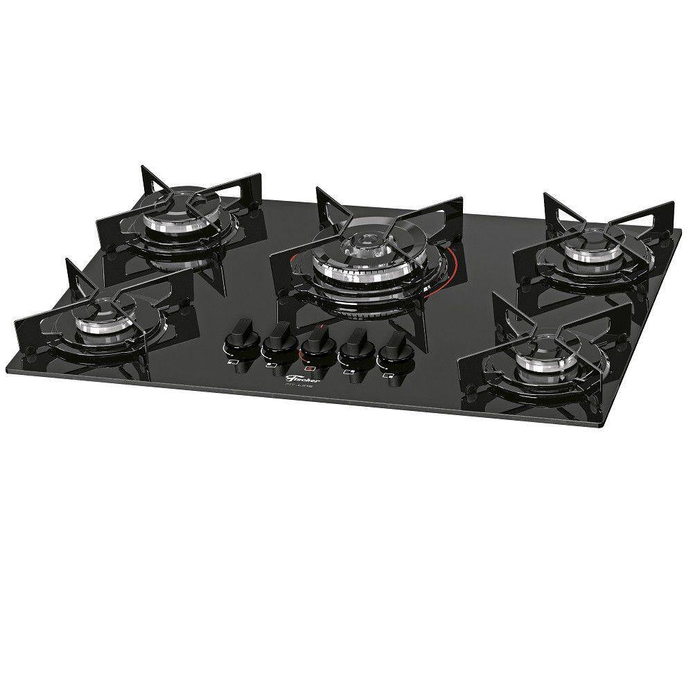 Cooktop Fischer 5 Bocas TC a Gas Mesa de Vidro fit line Casas Bahia
