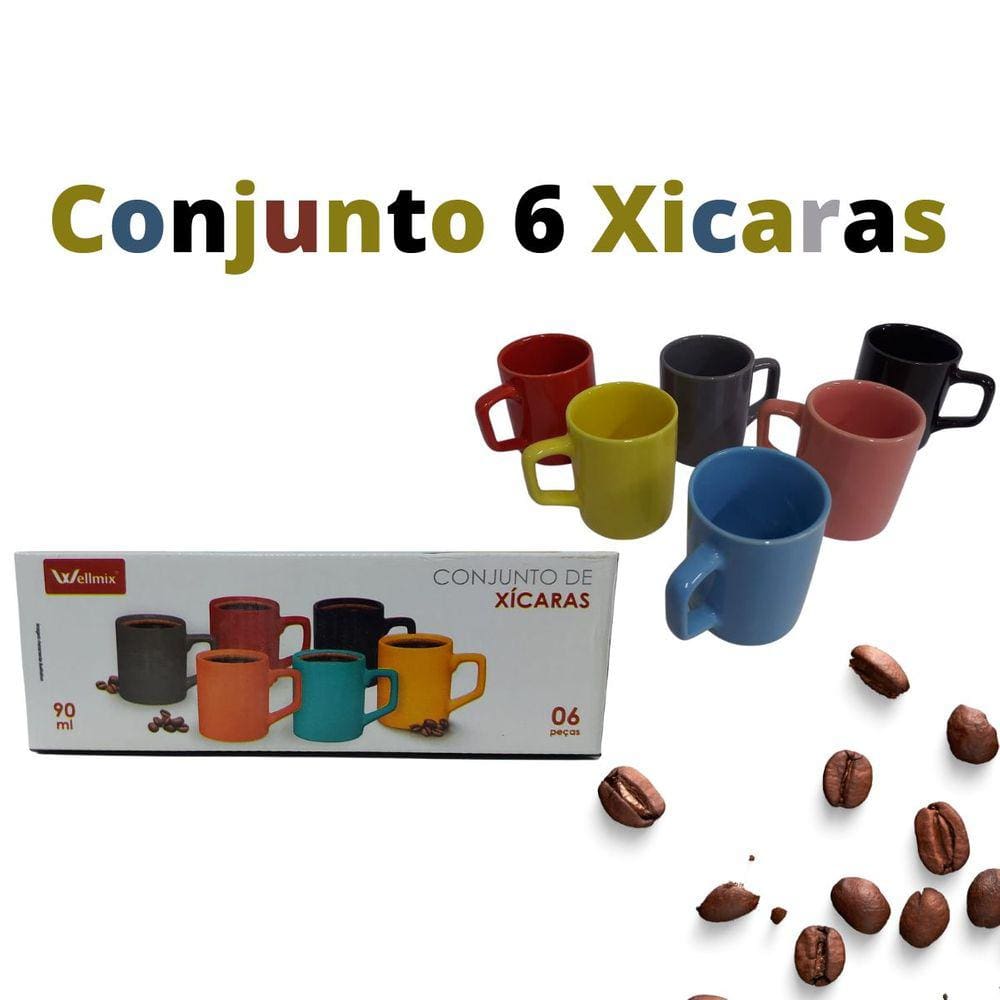 Jogo de 6 Xicaras Canecas de Café Expresso Coloridas 90ml