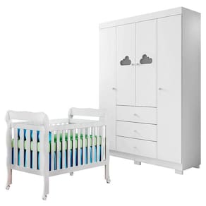 Berço Americano Lila e Guarda Roupa Ane Branco Brilho - Phoenix Baby
