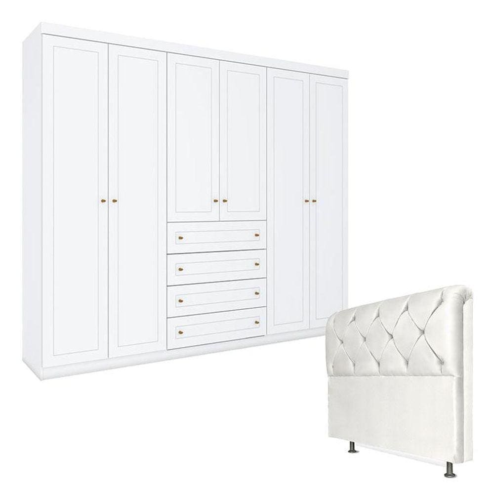 Guarda Roupa Casal Americano com Cabeceira Daiana 140 cm Branco - Henn