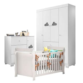 Quarto de Bebê Ane com Berço Americano Lara Branco Brilho - Phoenix Baby