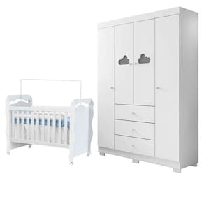 Berço Americano New Nanda e Guarda Roupa Infantil Ane Branco Brilho - Phoenix Baby