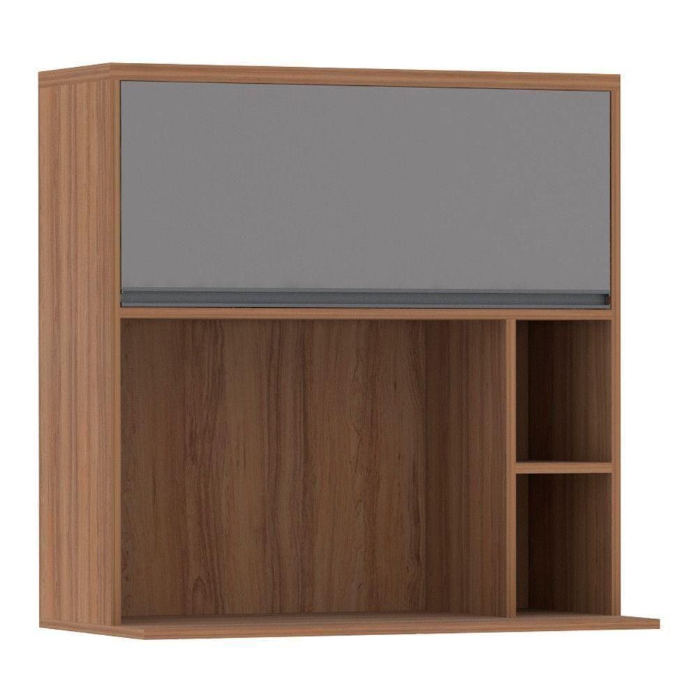 Armário Aéreo 80 Cm 1 Porta Nicho Micro Conjugado Vanilla Com Cinza