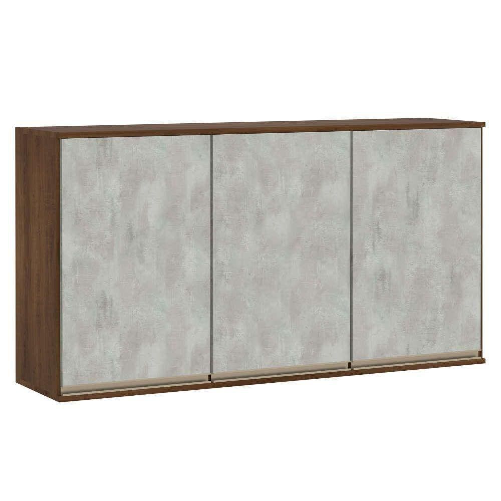 Armário Para Cozinha 120 Cm 3 Portas Dourado Com Concreto