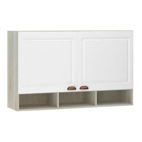 Armário Aéreo 120 Cm 2 Portas Com Nicho Crema Com Branco